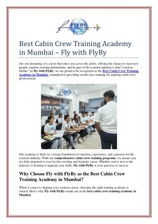 Best Cabin Crew Training Academy in Mumbai – Fly with FlyBy