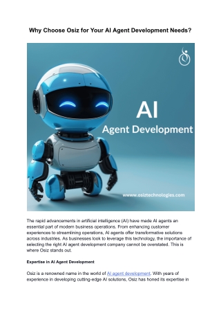 Why Choose Osiz for Your AI Agent Development Needs