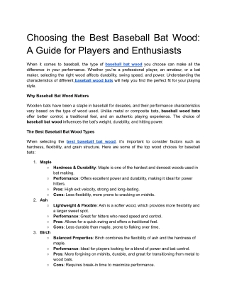 Choosing the Best Baseball Bat Wood_ A Guide for Players and Enthusiasts