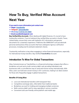 How To Buy, Verified Wise Account Next Year