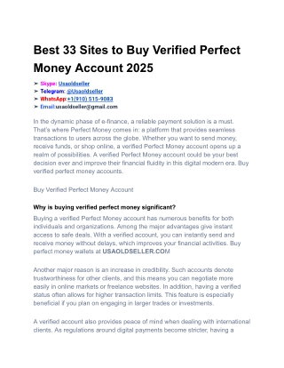 Best 33 Sites to Buy Verified Perfect Money Account 2025