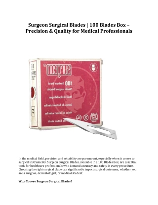 Surgeon Surgical Blades | 100 Blades Box – Precision & Quality