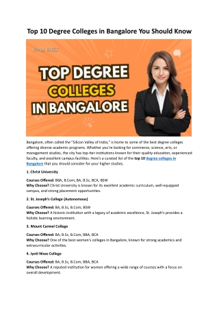 Top 10 Degree Colleges in Bangalore You Should Know