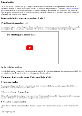 Comment Entretenir Votre Caisse en Bois à Vin