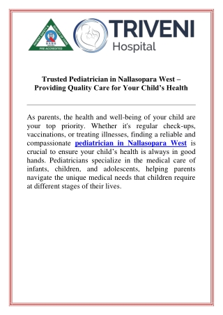 Trusted Pediatrician in Nallasopara West  Providing Quality Care for Your Child’s Health