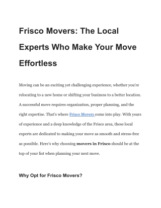 Frisco Movers_ The Local Experts Who Make Your Move Effortless