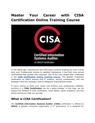 Master Your Career with CISA Certification Online Training Course