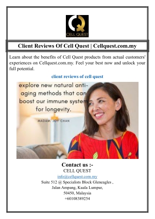 Client Reviews Of Cell Quest | Cellquest.com.my