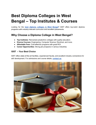 Best Diploma Colleges in West Bengal – Top Institutes & Courses