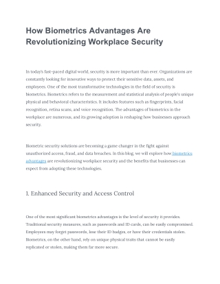 How Biometrics Advantages Are Revolutionizing Workplace Security