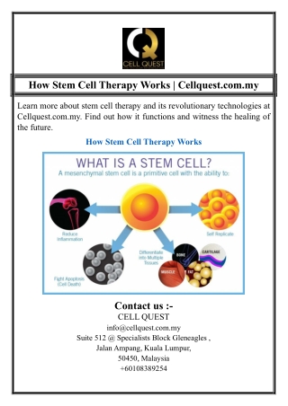 How Stem Cell Therapy Works | Cellquest.com.my