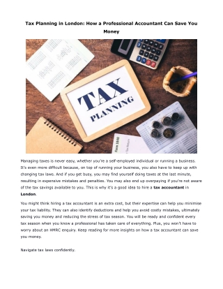 Tax Planning in London How a Professional Accountant Can Save You Money