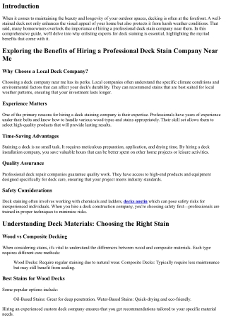 Exploring the Benefits of Hiring a Professional Deck Stain Company Near Me