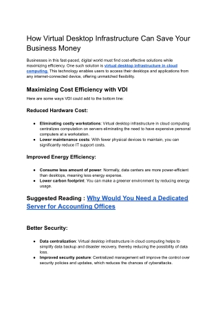 How Virtual Desktop Infrastructure Can Save Your Business Money?