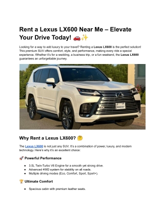Rent a Lexus LX600 Near Me – Elevate Your Drive Today