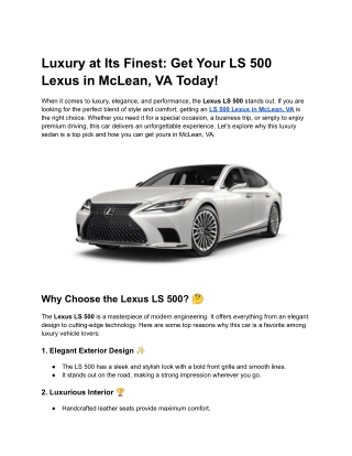 Luxury at Its Finest_ Get Your LS 500 Lexus in McLean, VA Today