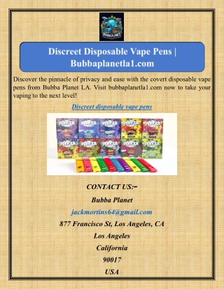 Discreet Disposable Vape Pens  Bubbaplanetla1.com