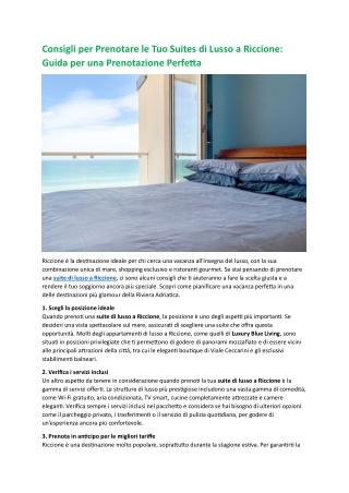 Consigli per Prenotare le Tuo Suites di Lusso a Riccione - Guida per una Prenotazione Perfetta