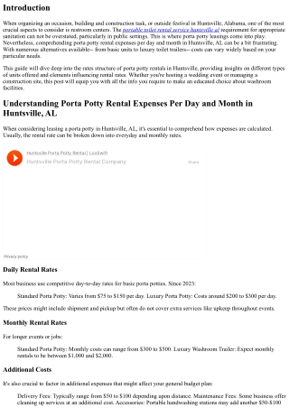 Comprehending Porta Potty Rental Expenses Each Day and Month in Huntsville, AL .