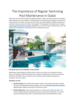 The Importance of Regular Swimming Pool Maintenance in Dubai