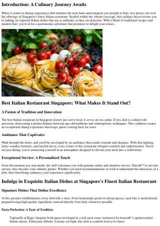 Indulge in Exquisite Italian Dishes at Singapore's Finest Italian Restaurant