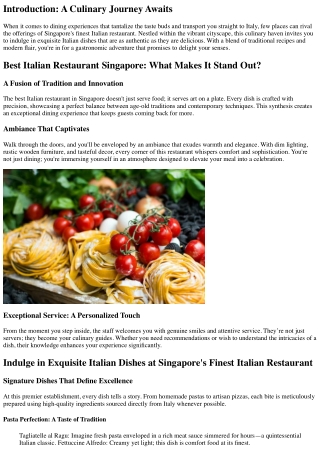 Indulge in Exquisite Italian Dishes at Singapore's Finest Italian Restaurant