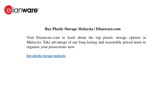 Buy Plastic Storage Malaysia Elianware.com