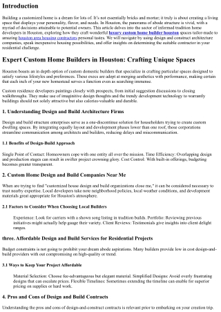 Expert Custom Home Builders in Houston: Crafting Unique Spaces