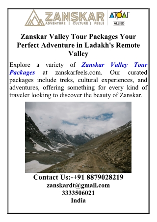 Zanskar Valley Tour Packages Your Perfect Adventure in Ladakh's Remote Valley