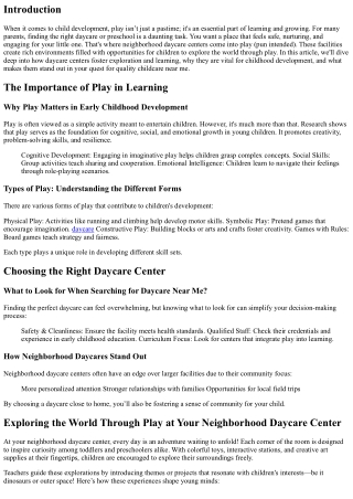Exploring the World Through Play at Your Neighborhood Daycare Center