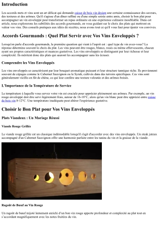 “Accords Gourmands : Quel Plat Servir avec Vos Vins Enveloppés ?”
