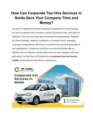 Corporate Car Rental Service in Noida