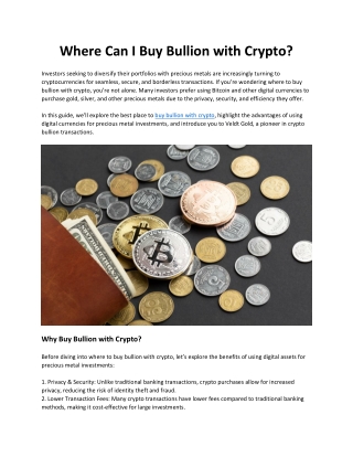 Where Can I Buy Bullion with Crypto