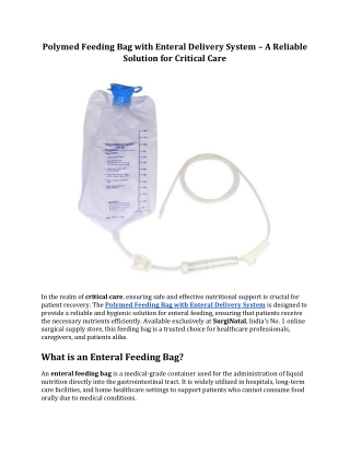 Polymed Feeding Bag with Enteral Delivery System – Critical Care