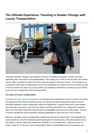 The Ultimate Experience Traveling in Greater Chicago with Luxury Transportation