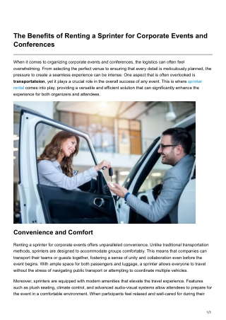 The Benefits of Renting a Sprinter for Corporate Events and Conferences