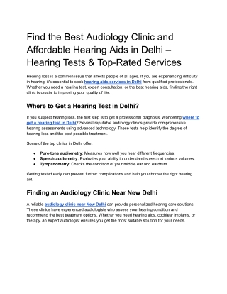 Find the Best Audiology Clinic and Affordable Hearing Aids in Delhi – Hearing Te