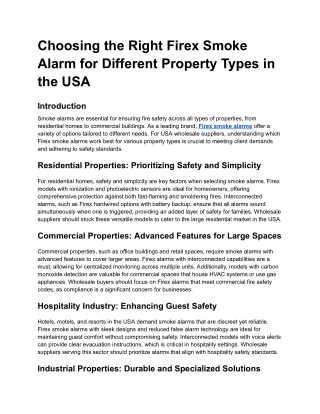 Choosing the Right Firex Smoke Alarm for Different Property Types in the USA