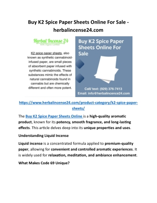 Buy K2 Spice Paper Sheets Online For Sale - herbalincense24