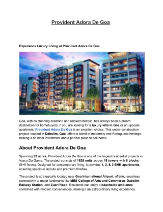 Provident Adora De Goa | Resale, Price list & Available Apartments for Sale