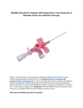 Medikit Glocath IV Cannula with Integrated 3 way Stopcock:  Infusion Therapy