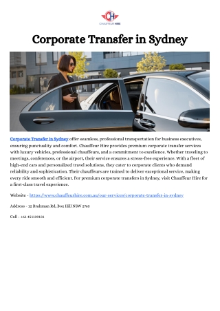 Corporate Transfer in Sydney