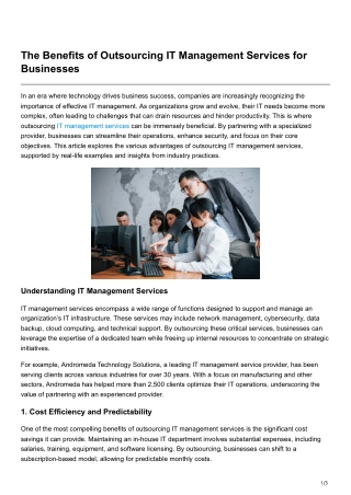 The Benefits of Outsourcing IT Management Services for Businesses