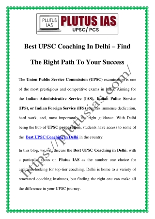 Best UPSC Coaching in Delhi at Plutus IAS – Top Institute for UPSC Preparation