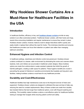 Why Hookless Shower Curtains Are a Must-Have for Healthcare Facilities in the USA