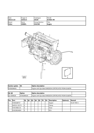 Volvo EC460C HR EC460CHR Excavator Parts Catalogue Manual Instant Download (SN 190001 and up)