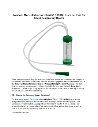 Romsons Mucus Extractor Infant GS 5018W: Essential for Infant Respiratory Health