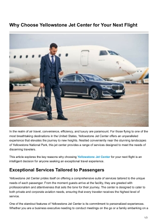 Why Choose Yellowstone Jet Center for Your Next Flight