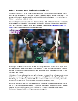 Pakistan Announce Squad for Champions Trophy 2025