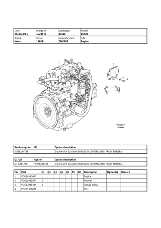 Volvo ECR88 Compact Excavator Parts Catalogue Manual Instant Download (SN 14011 and up)